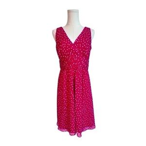 George Me by Mark Eisen Retro Red & White Chiffon Polka‎ Dot Dress V Neck W-6